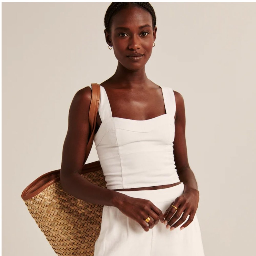 NWOT Abercrombie & Fitch Cropped Linen-Blend Corset Top - White